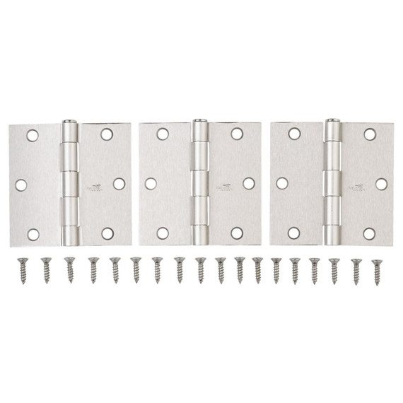 National Hardware Satin Nickel Square Corners Door Hinge - 3-1/2"