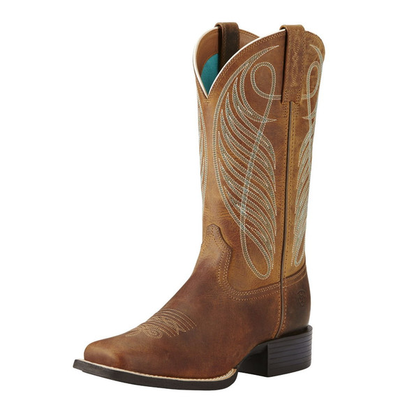 Ariat Women's Round Up Wide Square Toe Western Boots - Powder Brown