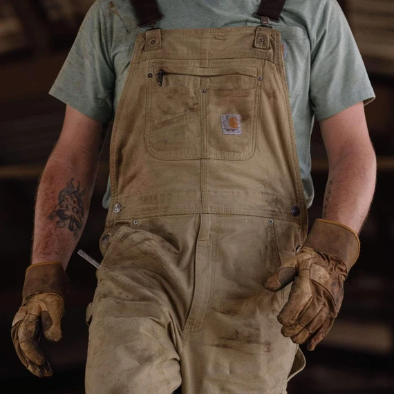 Carhartt Men's Rugged Flex Relaxed Fit Canvas Bib Overall - Gravel