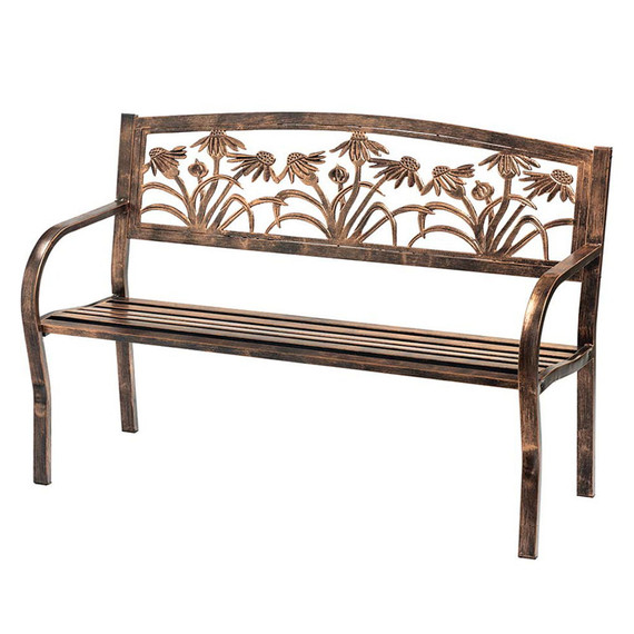 Plow & Hearth Coneflower Metal Garden Bench - Bronze