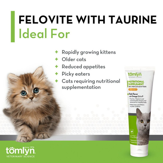 Tomlyn Felovite Ii W/ Taurine Nutritional Supplement Fish-flavored Gel For Cats - 2.5 Oz