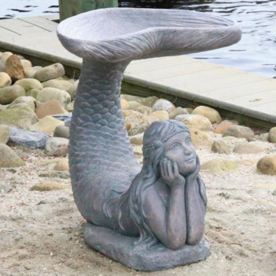 Massarelli's One Piece Mermaid Bird Bath - 24-1/4" - Classic Patina