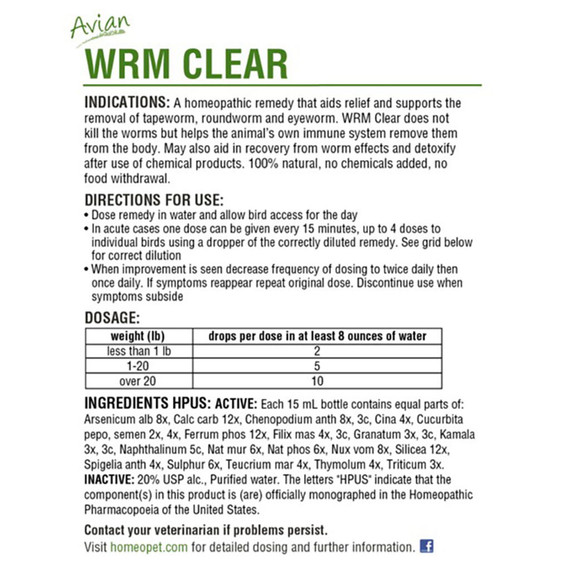 HomeoVet Avian Worm Clear - 15ml