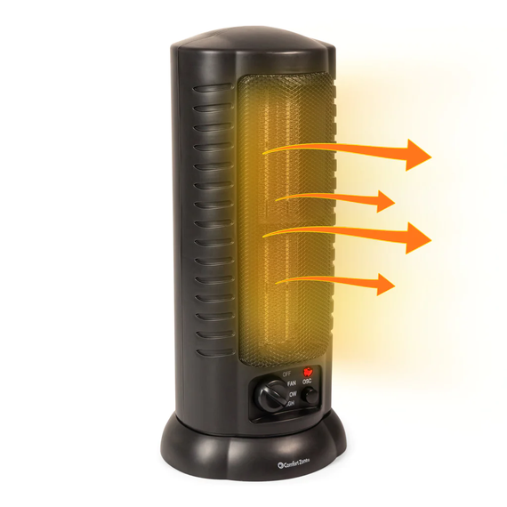 Comfort Zone Mini Oscillating Ceramic Tower Heater - Black