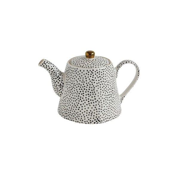 Creative Coop Stoneware Teapot With Dots - Black/white