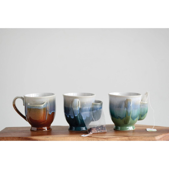 Creative Coop Stoneware Mug with Tea Bag Holder - Assorted