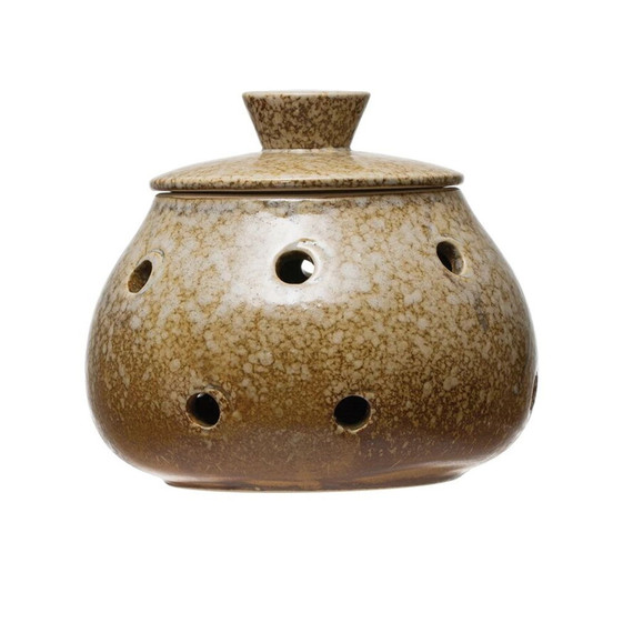Creative Coop Stoneware Garlic Keeper With Lid - Brown