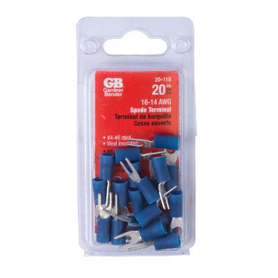 Gardner Bender Vinyl-Insulated Spade Terminals - 20 pk - Blue