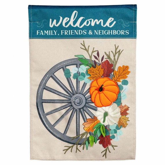 Evergreen Enterprises Welcome Wagon Wheel House Burlap Flag - 28" X 44"