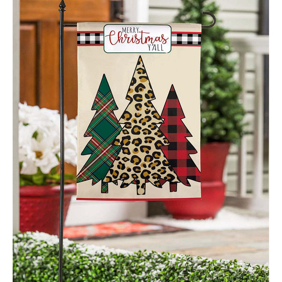Evergreen Enterprises Mixed Print Christmas Trees Garden Applique Flag - 12-1/2" X 18"