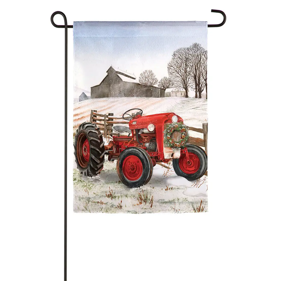 Evergreen Enterprises Winter Red Tractor Garden Suede Flag - 12-1/2" X 18"