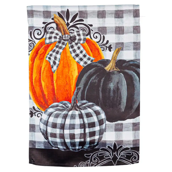 Evergreen Enterprises Pumpkin Check Garden Suede Flag - 12-1/2" X 18"