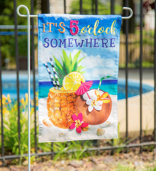 Evergreen Enterprises 5 O'Clock Somewhere Beach Linen Garden Flag - 18"