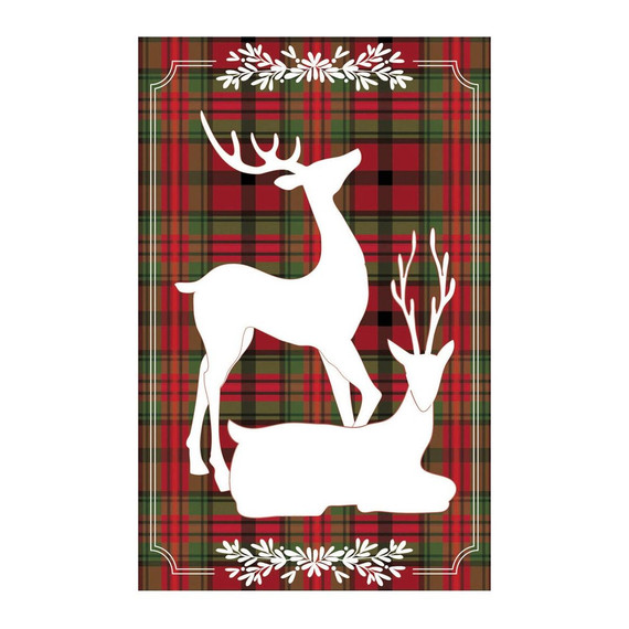 Evergreen Enterprises Plaid Reindeer Pair Applique House Flag