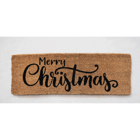 Creative Coop Merry Christmas Natural Coir Double Doormat - 47-1/4" X 16"