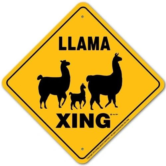 Noble Beasts Graphics Llama Xing Aluminum Sign - 12" X 12" - Yellow/Black