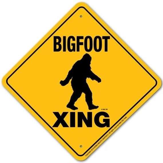 Noble Beasts Graphics Bigfoot Xing Aluminum Sign - 12" X 12" - Yellow/Black