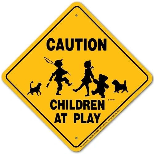 Noble Beasts Graphics Children at Play Aluminium Sign - 12" X 12" - Yellow/Black