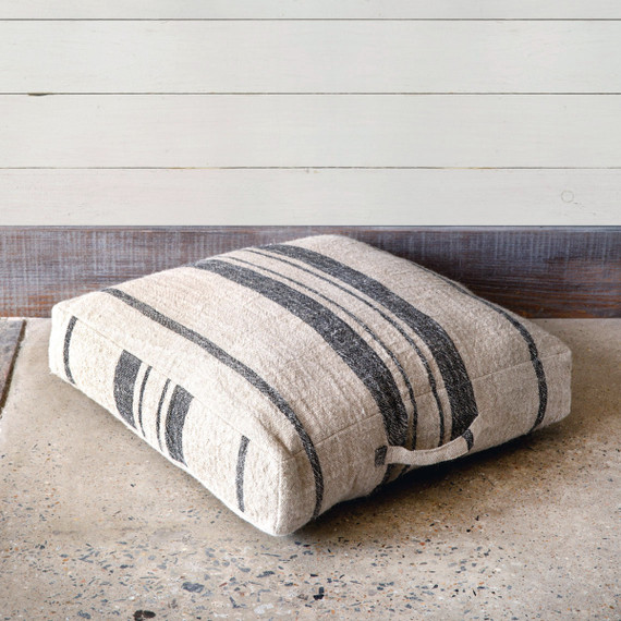 Park Hill Linen Floor Cushion with Handle - Natural/Black
