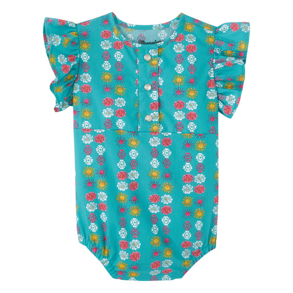 Wrangler Baby Girl's Ruffle Sleeve Bodysuit - Teal Multi