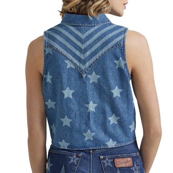 Wrangler Retro Women's Americana Front Tie Sleeveless Shirt - Denim