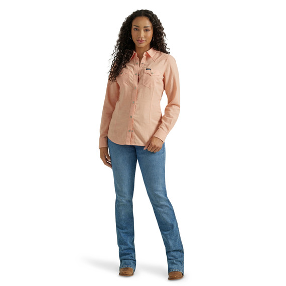 Wrangler Retro Women's Punchy Long Sleeve Western Denim Shirt - Peach