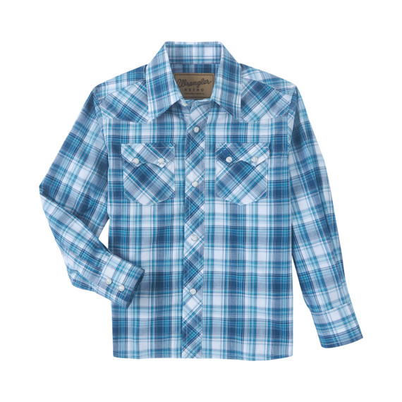 Wrangler Retro Boy's Long Sleeve Western Shirt - Blue