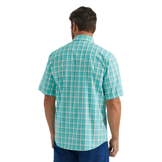 Wrangler Men's Classic Fit Wrinkle Resist Short Sleeve Western Check Shirt - Turquoise