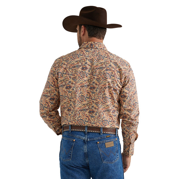 Wrangler Checotah Men's Classic Fit Long Sleeve Western Shirt - Tan