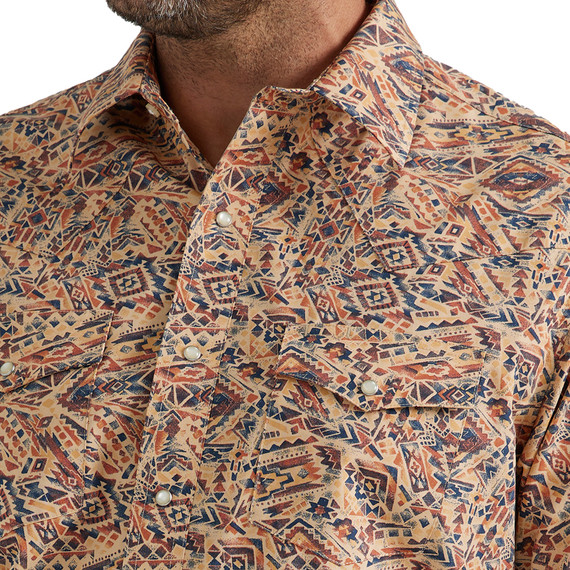 Wrangler Men's Checotah Classic Fit Long Sleeve Western Shirt - Tan