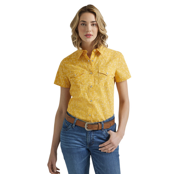 Wrangler Women's Essentials Western Short Sleeve Snap Shirt - Yellow