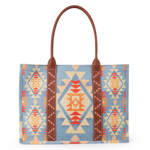 Wrangler Southwestern Pattern Dual Sided Print Canvas Wide Tote Bag - Brown