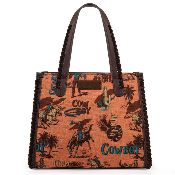 Wrangler Vintage Retro Cowboy Cool Print Satchel/Crossbody Bag - Brown