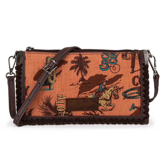 Wrangler Vintage Retro Cowboy Cool Print Clutch/Crossbody Bag - Brown