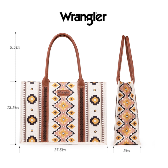 Wrangler Southwestern Pattern Dual Sided Print Canvas Wide Tote Bag - Coffee