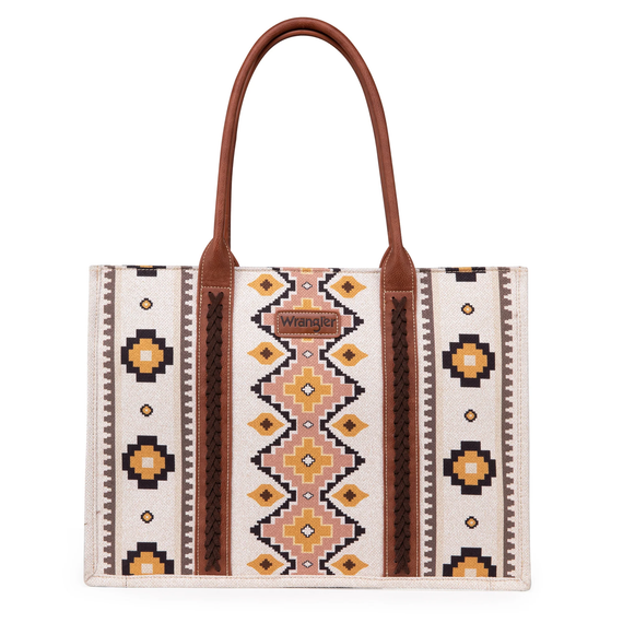 Wrangler Southwestern Pattern Dual Sided Print Canvas Wide Tote Bag - Coffee