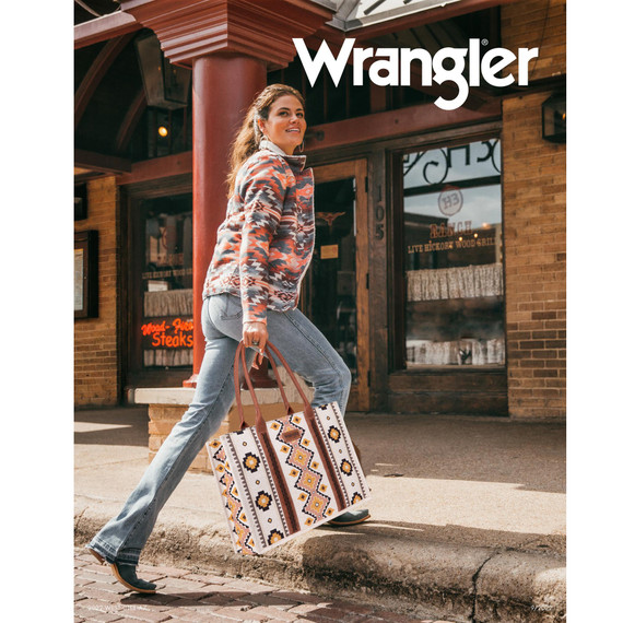 Wrangler Southwestern Pattern Dual Sided Print Canvas Wide Tote Bag - Coffee