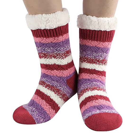 Snoozies Women's Holiday Cheer Sherpa Socks - Burgundy