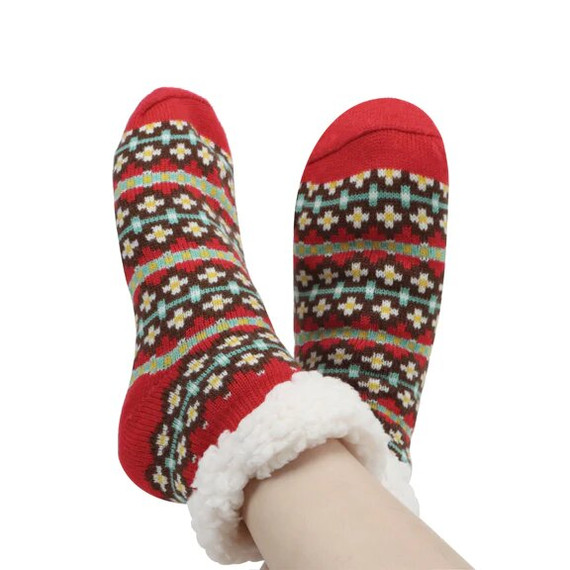 Snoozies Women's Nordic Sherpa Footies Socks - Red