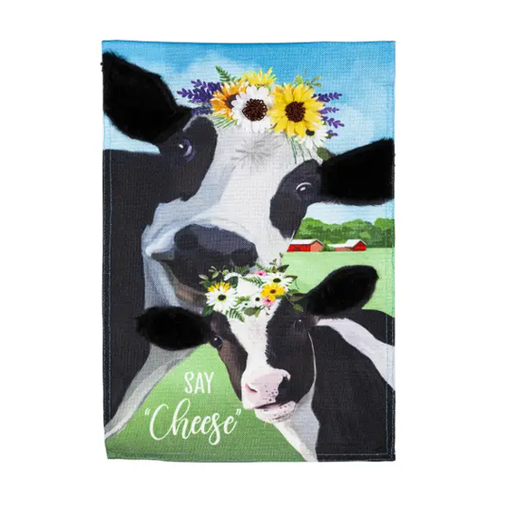 Evergreen Enterprises Say Cheese Cows Garden Burlap Flag