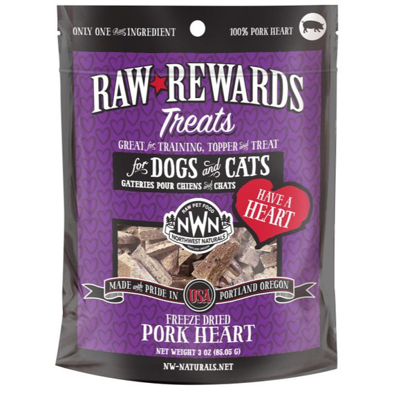 Northwest Naturals Raw Rewards Freeze-Dried Pork Heart Treats for Dogs and Cats - 3 oz