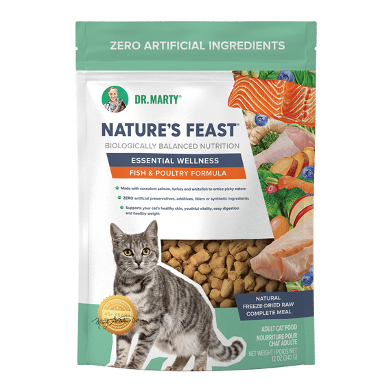 Dr. Marty Nature’s Feast Essential Wellness Fish & Poultry Freeze-Dried Raw Cat Food - 12 oz