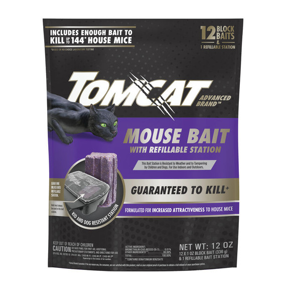 Tomcat Advanced Formula Mice Bait Mouse Killer Refillable Bait Station - 12 ct