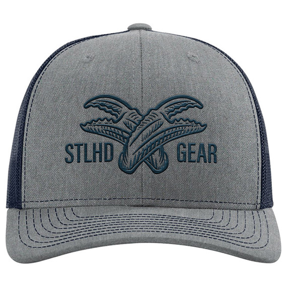 STLHD Men's Crabby Trucker Hat with Mesh Back - Heather Navy/Black