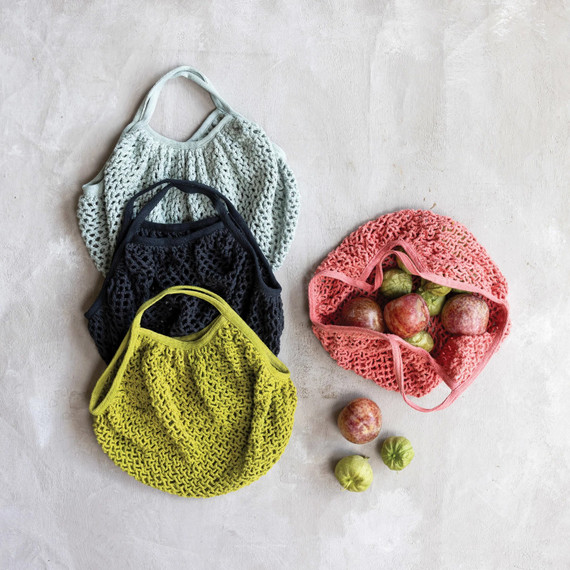 Creative Co-op Bistro Cotton Crocheted Market Bag - 15" - Assorted