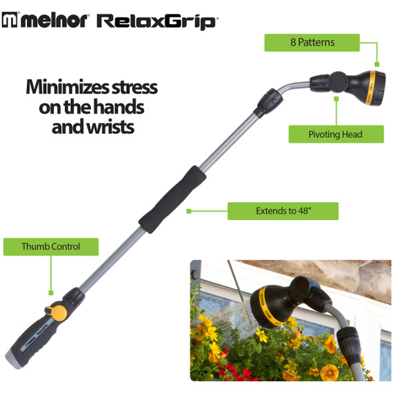 Melnor RelaxGrip 8-Pattern Watering Extension Wand - 5" X 2-1/2" X 33"