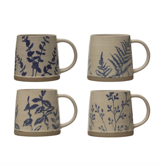 Creative Co-op At The Table Hand-Stamped Botanical Stoneware Assorted Mug - 16 oz