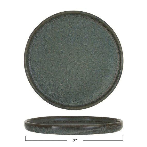 Creative Co-op Abode Reactive Glaze Stoneware Plate - 7" - Matte Teal