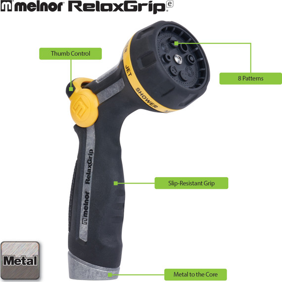 Melnor RelaxGrip Metal Thumb-Control 8-Pattern Nozzle - 4-5/8" X 2-1/2" X 7-1/4"