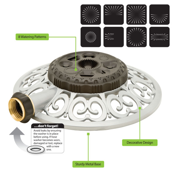 Melnor Metal 8-Pattern Sprinkler - 7-7/8" X 1-3/4" X 8-1/2"